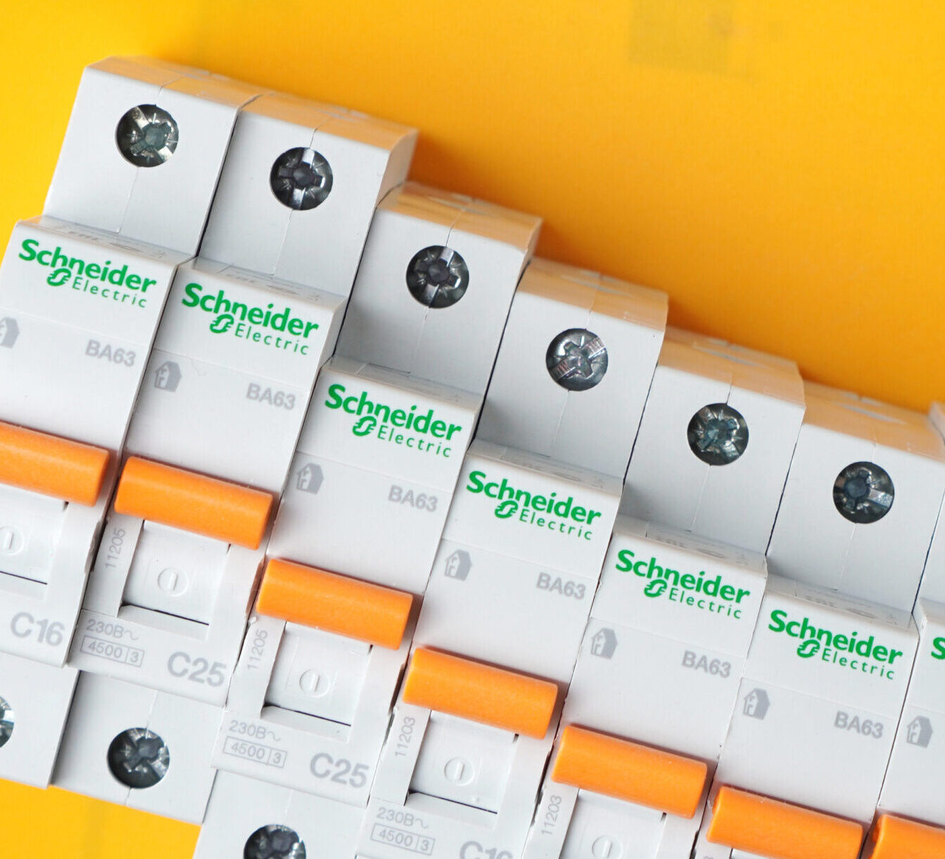 KHARKIV, UKRAINE – 2 September, 2020: Schneider Electric circuit breakers. Schneider Electric – is a world famous company is a leading developer and supplier of integrated energy efficient solutions.